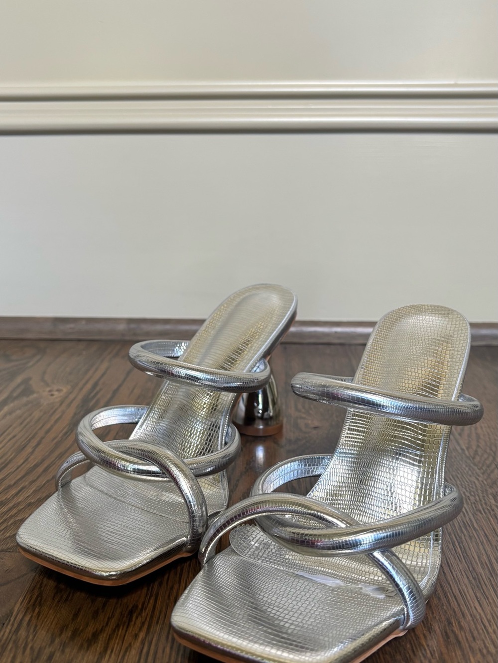 Silver Metallic Textured Heels